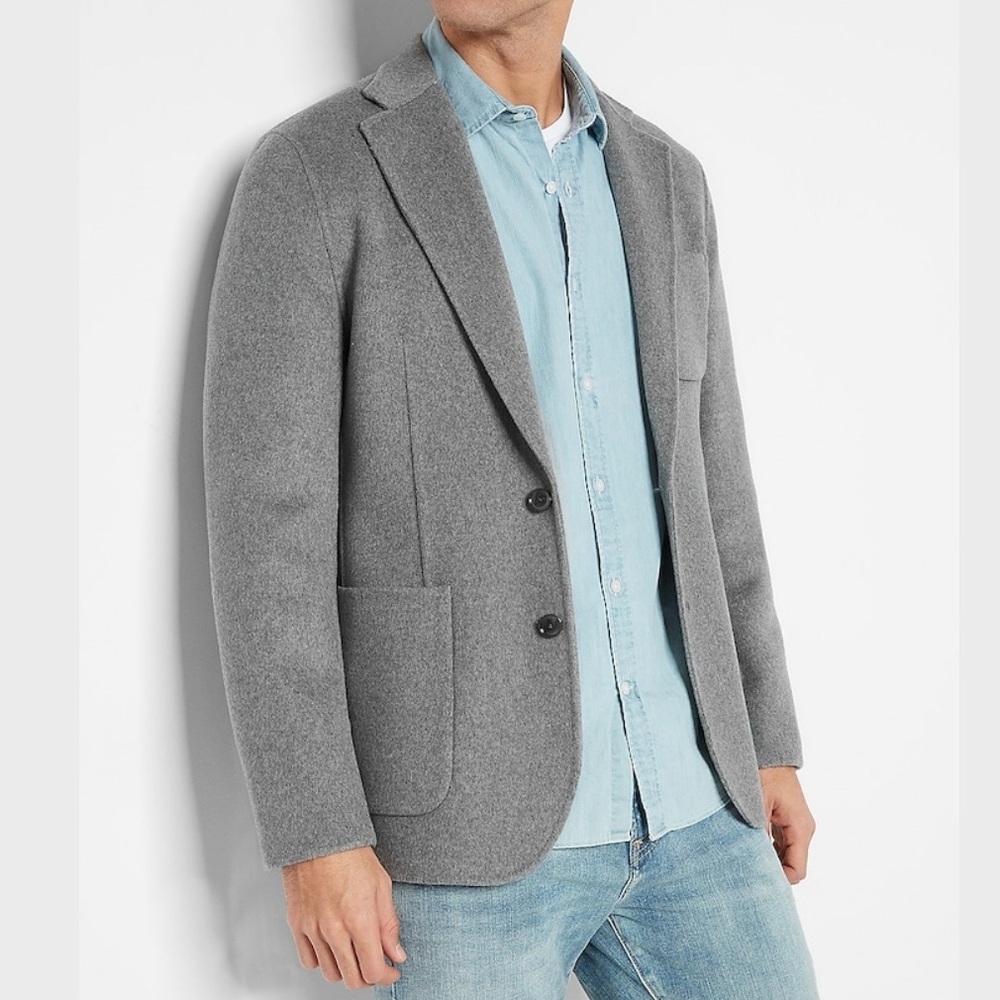 Express Slim Light Gray Wool-Blend Hand Finished Blazer S